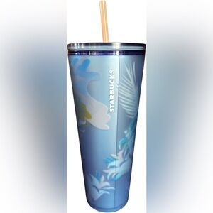 Starbucks Blue Floral Soft touch Venti 24 oz Tumbler with Straw